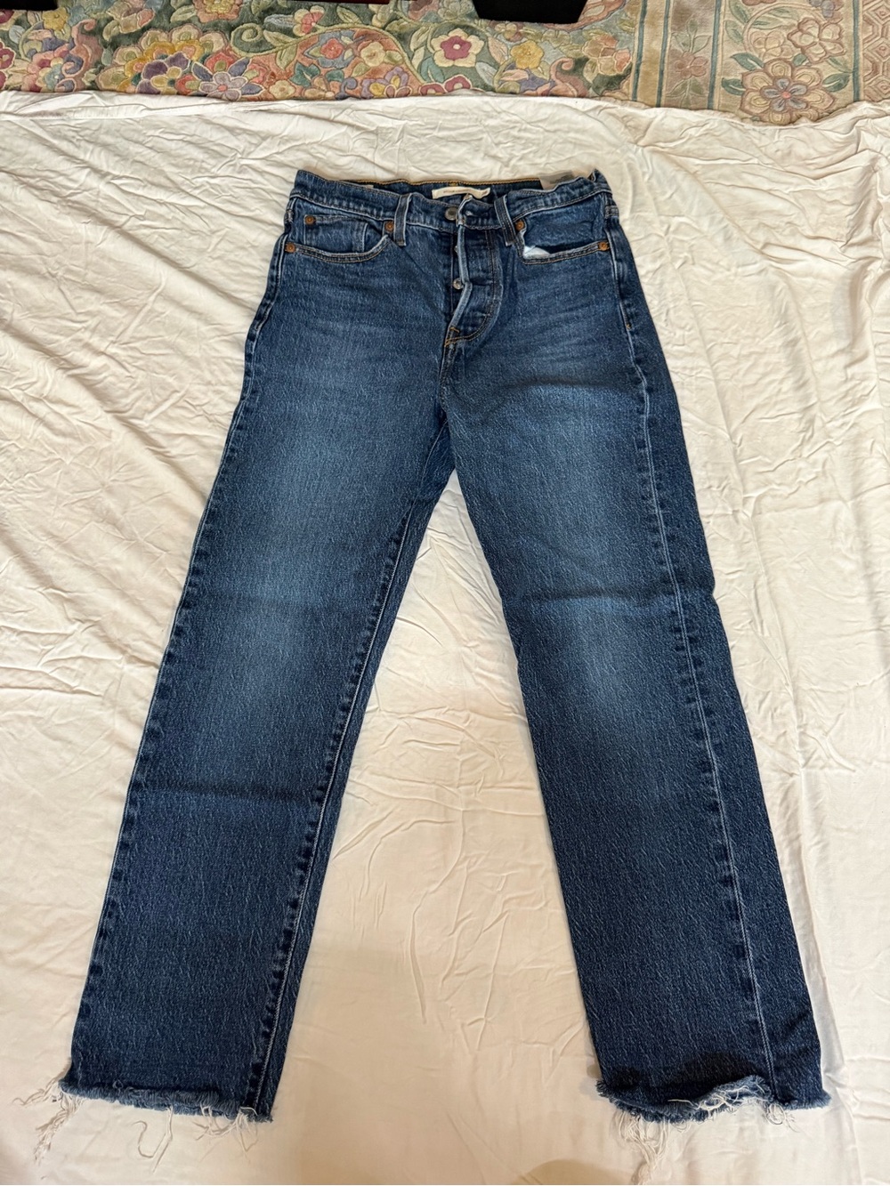 Levi's Dark Blue Straight-Leg Jeans with Raw Hem